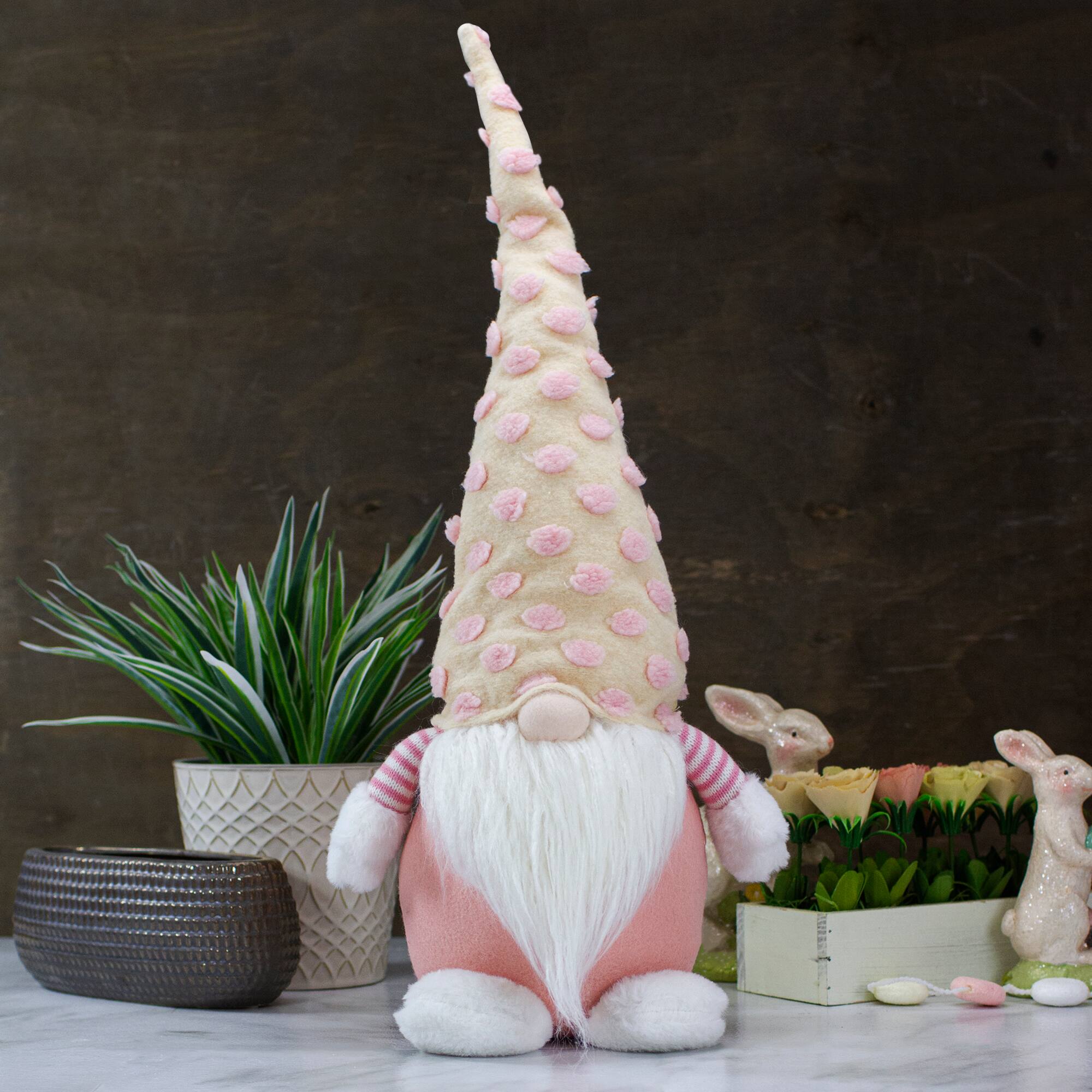 24" Pink & Yellow Plush Gnome with Polka Dot Hat Figure